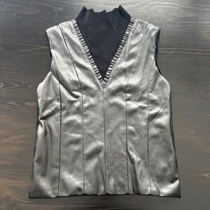 Black Sleeveless leather/Knit Women's Top